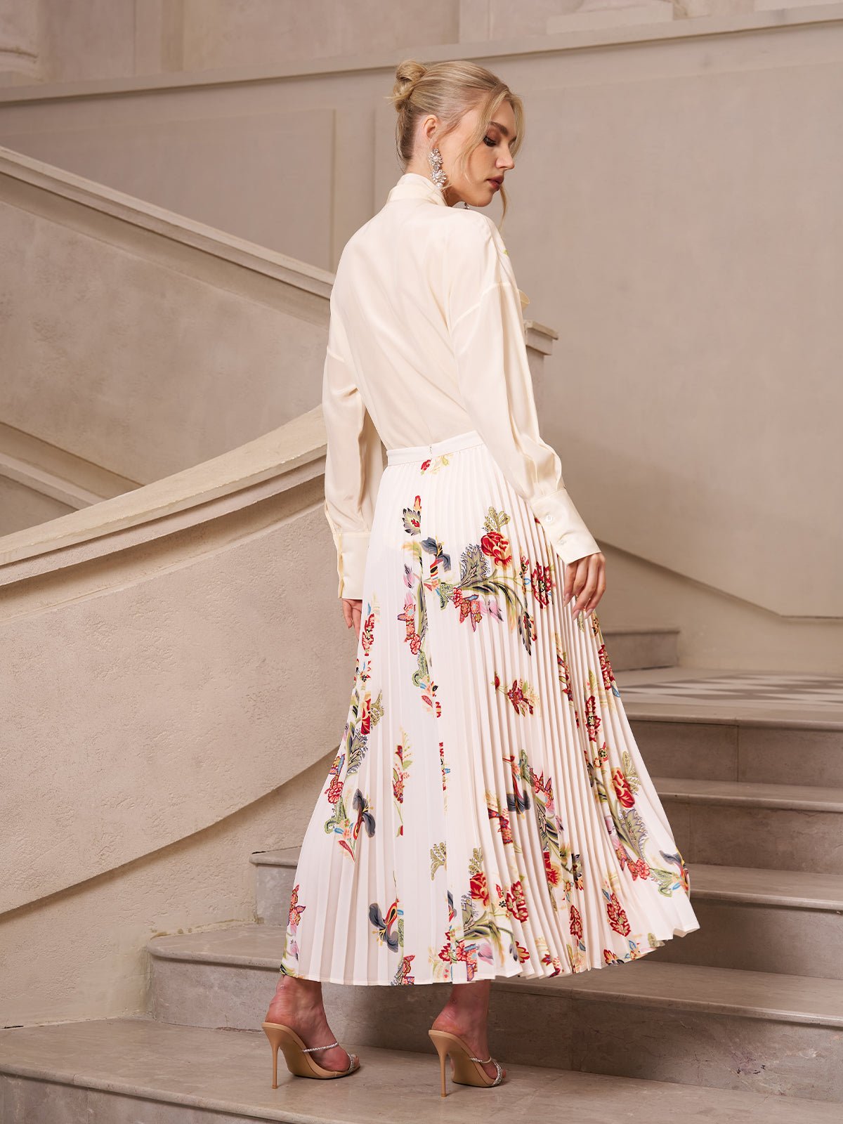 Embroidered Pleated A - Line Skirt - Social Queen