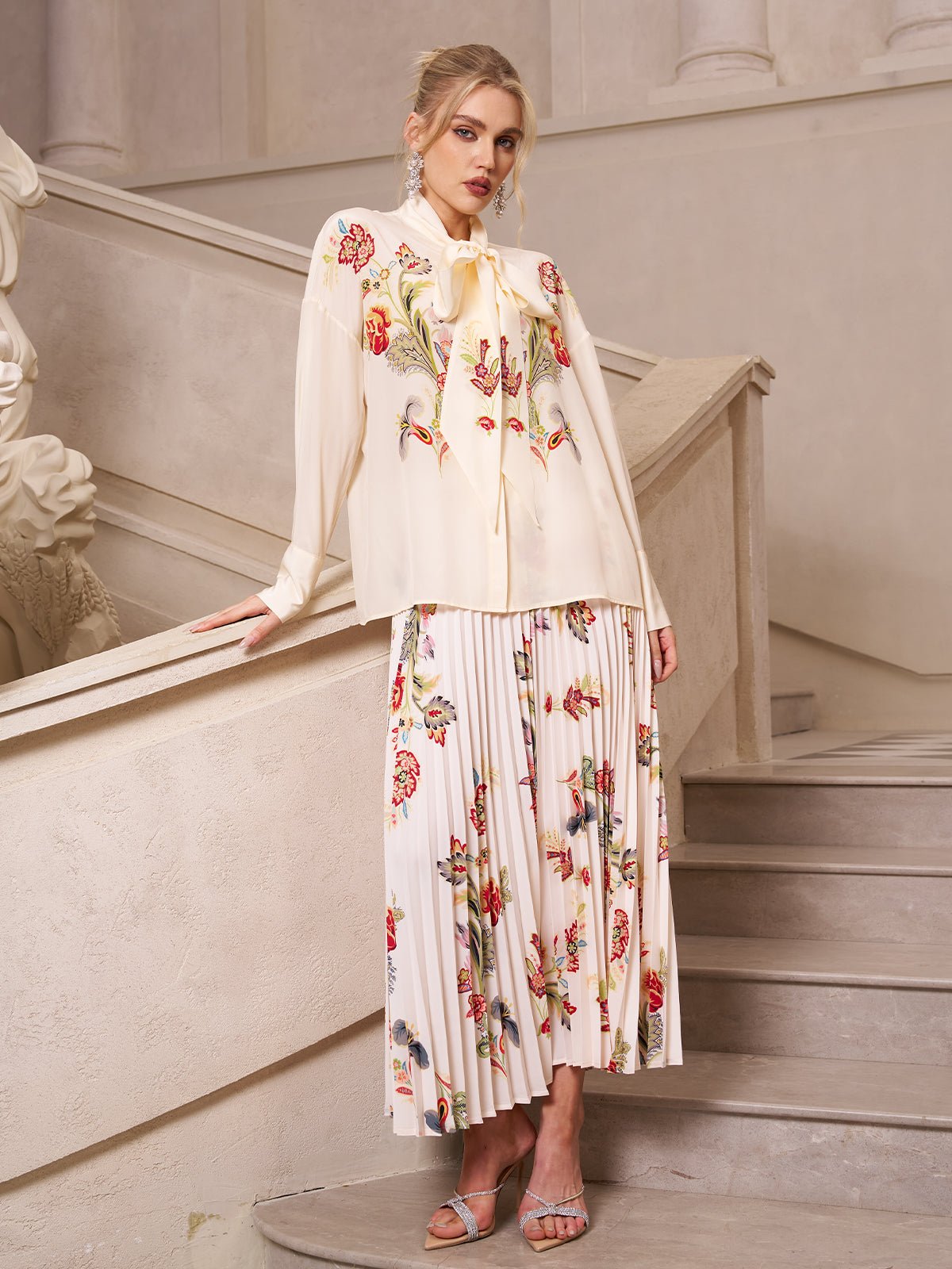 Embroidered Pleated A - Line Skirt - Social Queen