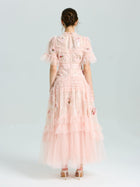 Embroidered Ruffle Tiered Tulle Dress - Social Queen