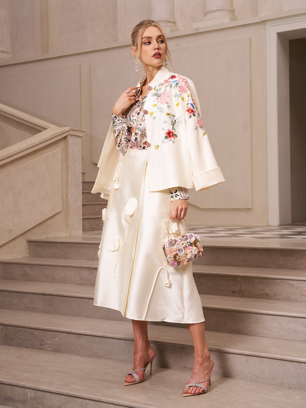 Embroidered Silk - Jacquard Jacket - Social Queen