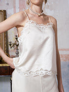 Embroidered Trim Satin Cami Top - Social Queen