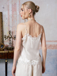 Embroidered Trim Satin Cami Top - Social Queen