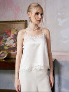 Embroidered Trim Satin Cami Top - Social Queen