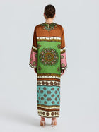 Exotic Placed Print Silk Slit Dress - Social Queen