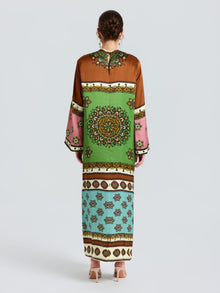 Exotic Placed Print Silk Slit Dress - Social Queen