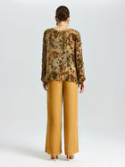 Flocked Floral Silk Sheer Top (Camisole Not Included) - Social Queen