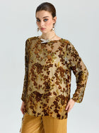 Flocked Floral Silk Sheer Top (Camisole Not Included) - Social Queen