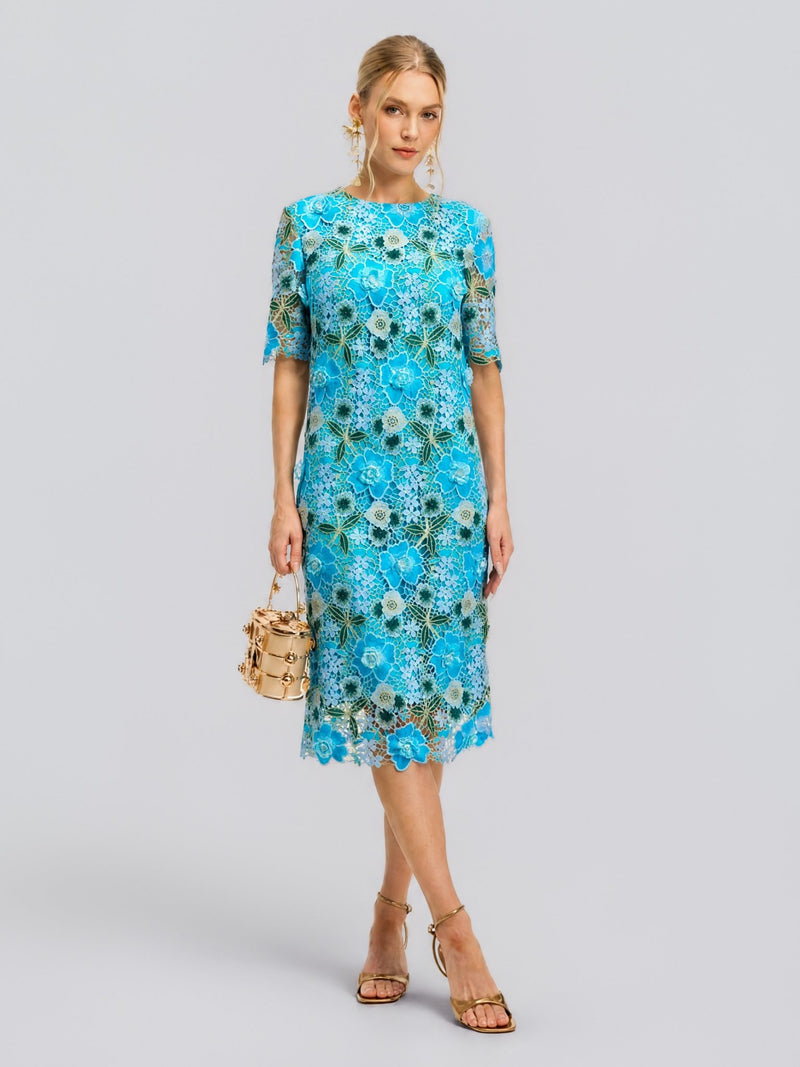 Floral Appliqué Lace Shift Dress - Social Queen