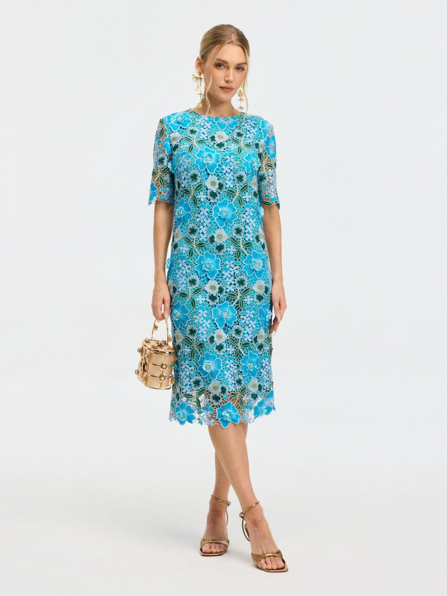 Floral Appliqué Lace Shift Dress - Social Queen