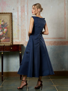 Floral Appliqué Satin Dress - Social Queen