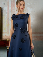 Floral Appliqué Satin Dress - Social Queen