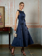 Floral Appliqué Satin Dress - Social Queen