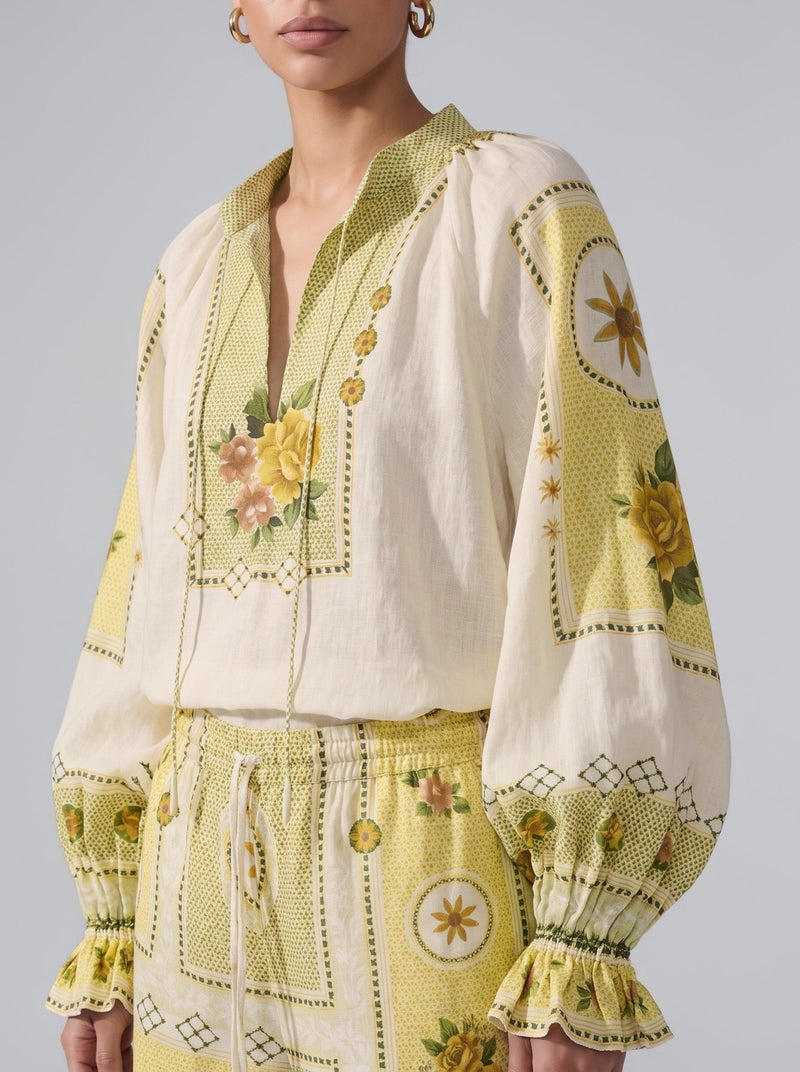 Floral Art Print Ramie Blouse - Social Queen