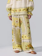 Floral Art Print Ramie Wide-Leg Pants - Social Queen