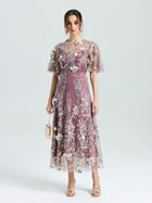 Floral Beaded A-Line Dress - Social Queen