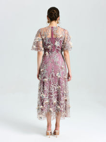 Floral Beaded A-Line Dress - Social Queen