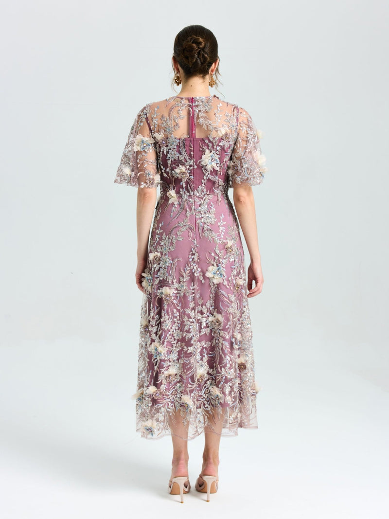 Floral Beaded A-Line Dress - Social Queen