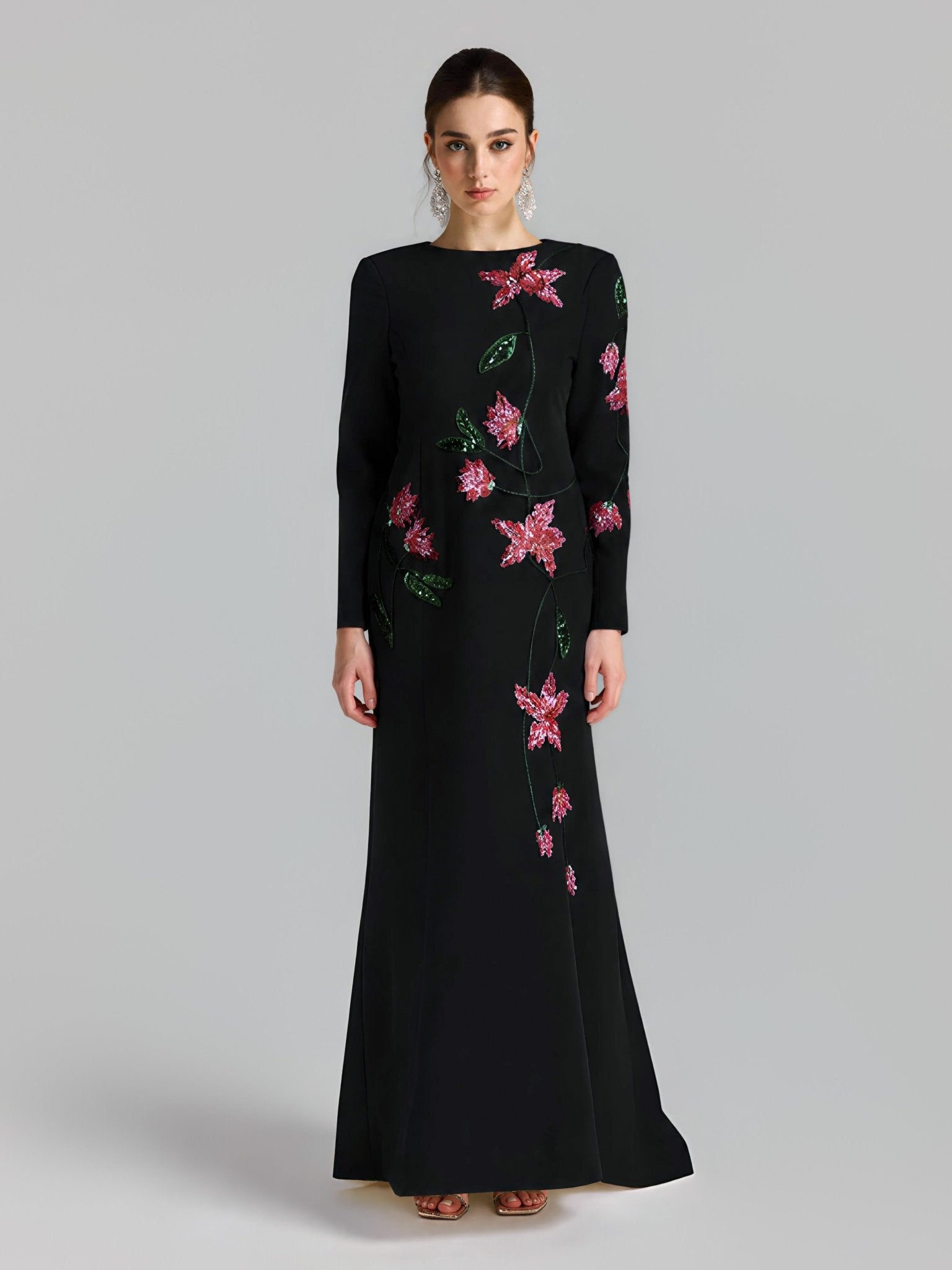 Floral Beaded A-Line Gown - Social Queen