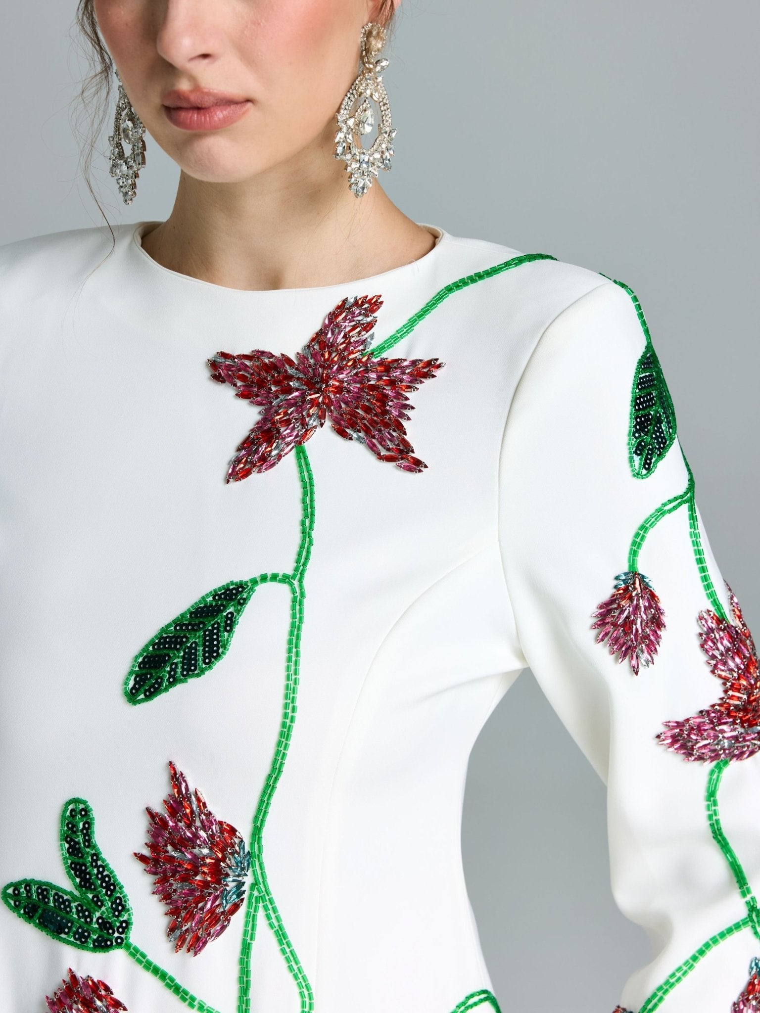 Floral Beaded A-Line Gown - Social Queen