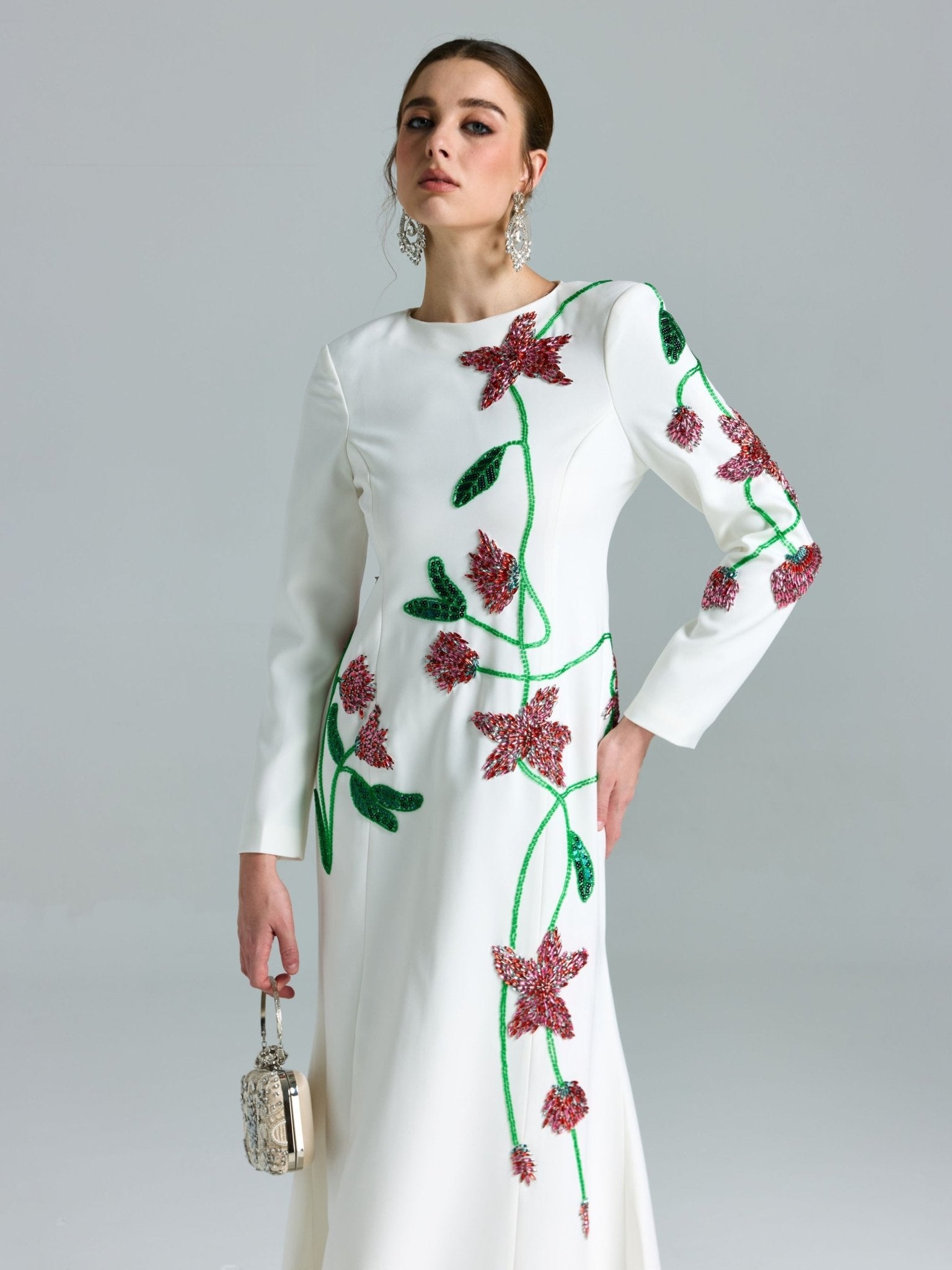 Floral Beaded A-Line Gown - Social Queen