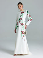 Floral Beaded A-Line Gown - Social Queen