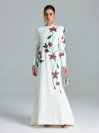 Floral Beaded A-Line Gown - Social Queen