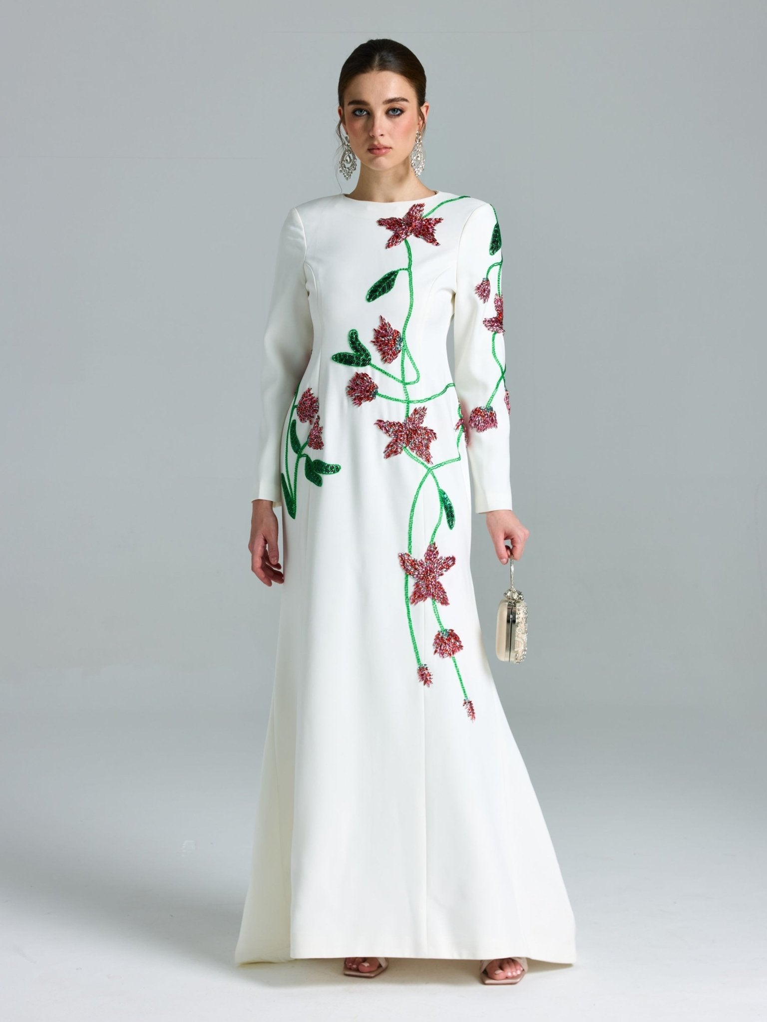 Floral Beaded A-Line Gown - Social Queen