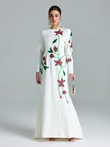 Floral Beaded A-Line Gown - Social Queen