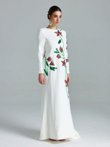Floral Beaded A-Line Gown - Social Queen