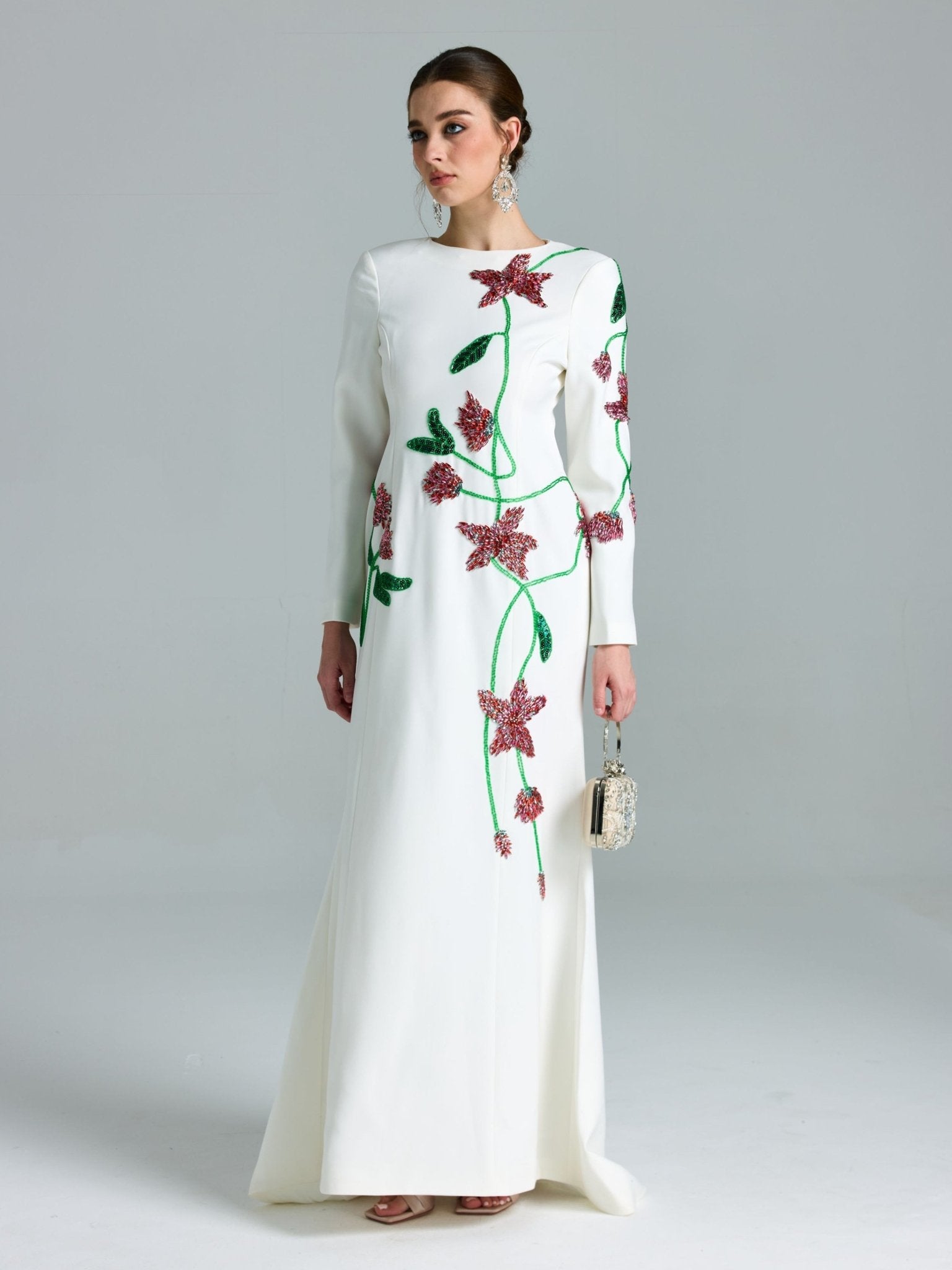 Floral Beaded A-Line Gown - Social Queen