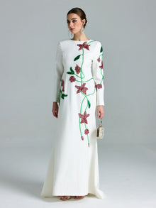 Floral Beaded A-Line Gown - Social Queen