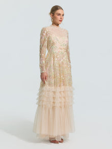 Floral Beaded Embroidered Gown - Social Queen