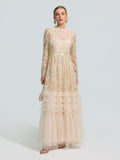 Floral Beaded Embroidered Gown - Social Queen