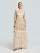 Floral Beaded Embroidered Gown - Social Queen