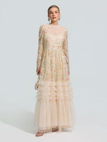 Floral Beaded Embroidered Gown - Social Queen