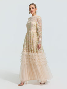 Floral Beaded Embroidered Gown - Social Queen