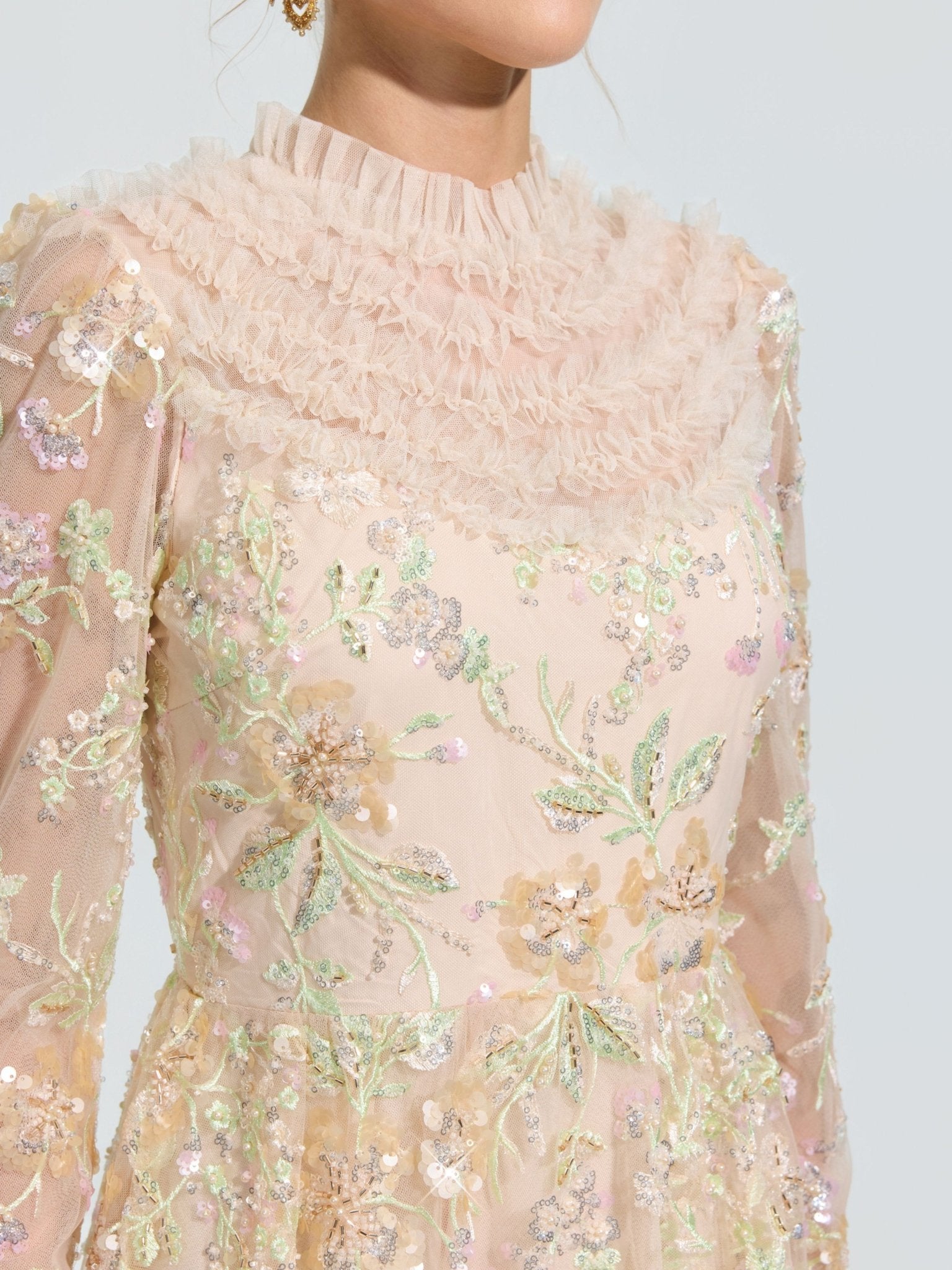 Floral Beaded Embroidered Gown - Social Queen
