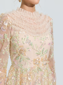 Floral Beaded Embroidered Gown - Social Queen