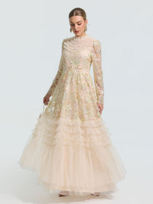 Floral Beaded Embroidered Gown - Social Queen