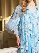 Floral Beaded Silk Dress with Ruffle Accents - Social Queen