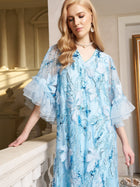 Floral Beaded Silk Dress with Ruffle Accents - Social Queen