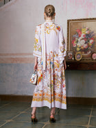 Floral Bird Print Silk Dress with Scarf - Social Queen