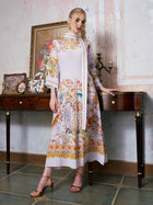 Floral Bird Print Silk Dress with Scarf - Social Queen