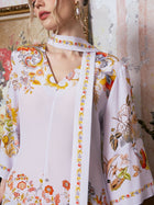 Floral Bird Print Silk Dress with Scarf - Social Queen