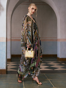 Floral Bird Silk Caftan Dress - Social Queen