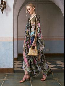 Floral Bird Silk Caftan Dress - Social Queen