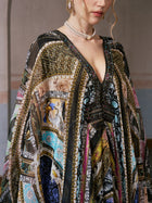Floral Bird Silk Caftan Dress - Social Queen
