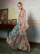 Floral Bird Silk Caftan Dress - Social Queen