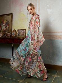 Floral Bird Silk Caftan Dress - Social Queen