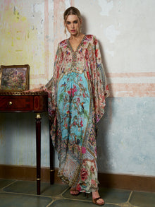 Floral Bird Silk Caftan Dress - Social Queen